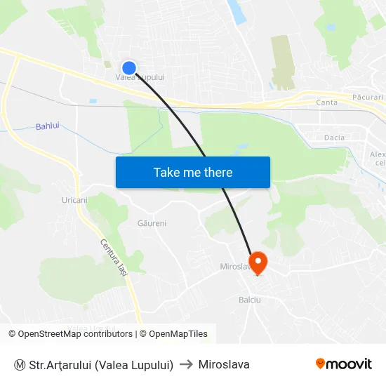 Ⓜ Str.Arţarului (Valea Lupului) to Miroslava map