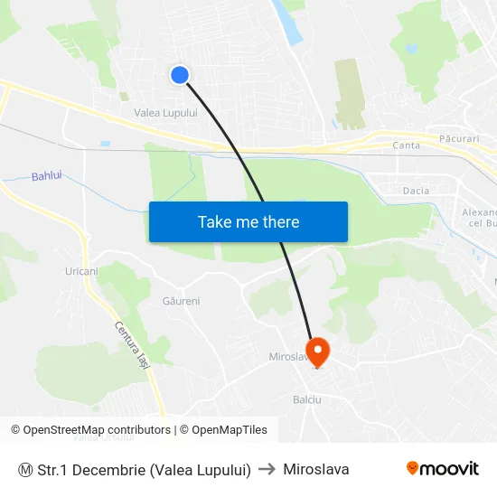 Ⓜ Str.1 Decembrie (Valea Lupului) to Miroslava map