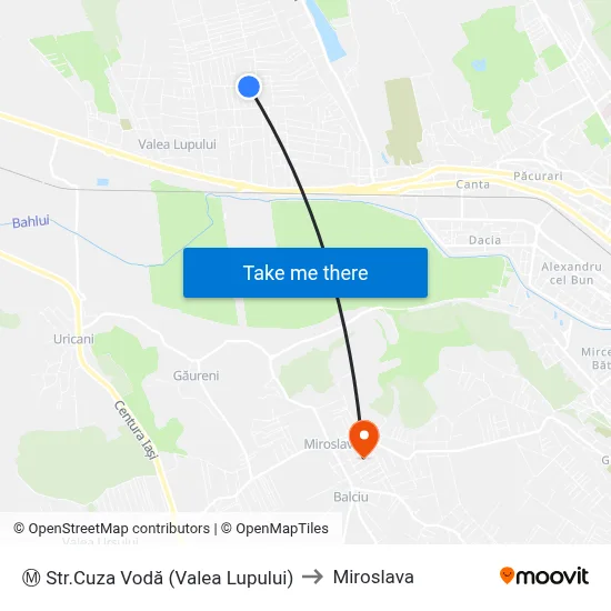 Ⓜ Str.Cuza Vodă (Valea Lupului) to Miroslava map