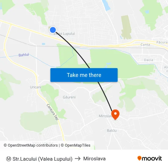 Ⓜ Str.Lacului (Valea Lupului) to Miroslava map