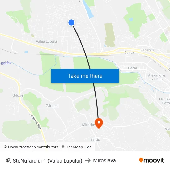 Ⓜ Str.Nufarului 1 (Valea Lupului) to Miroslava map