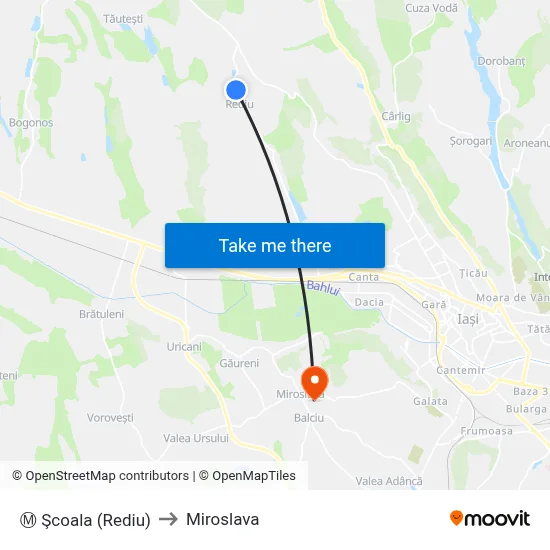 Ⓜ Şcoala (Rediu) to Miroslava map