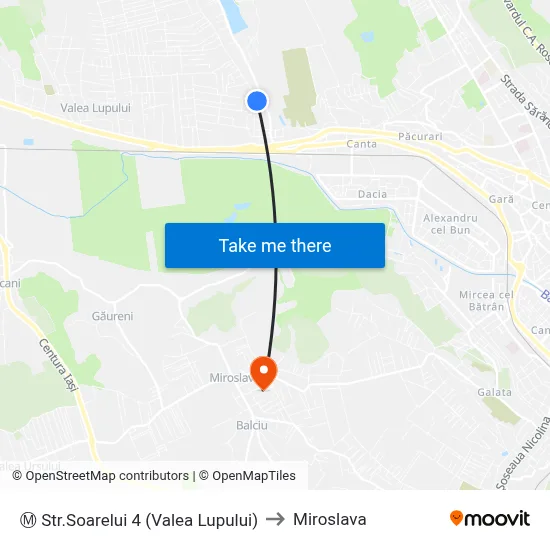 Ⓜ Str.Soarelui 4 (Valea Lupului) to Miroslava map