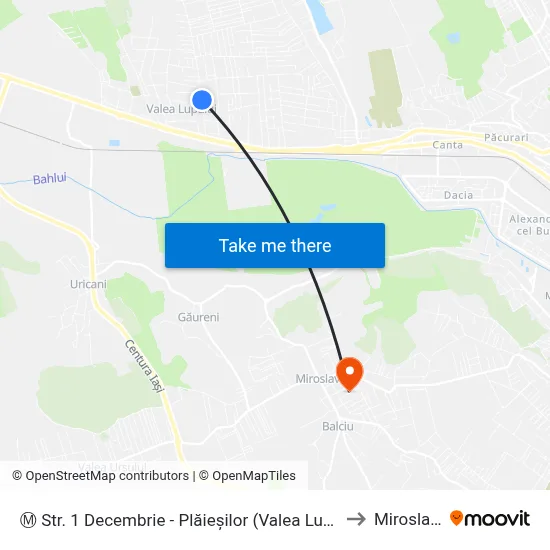 Ⓜ Str. 1 Decembrie - Plăieșilor (Valea Lupului) to Miroslava map