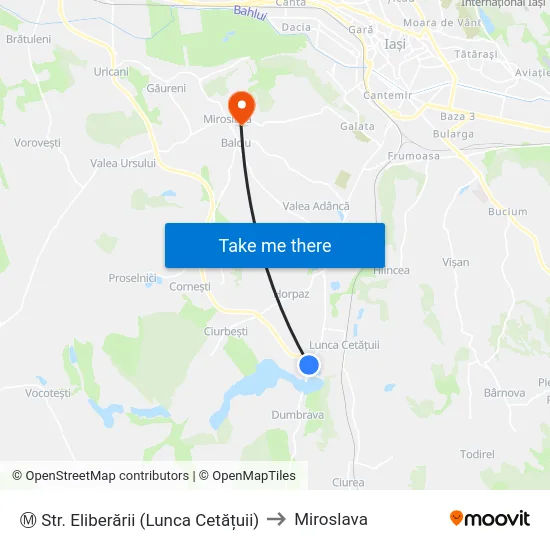 Ⓜ Str. Eliberării (Lunca Cetățuii) to Miroslava map