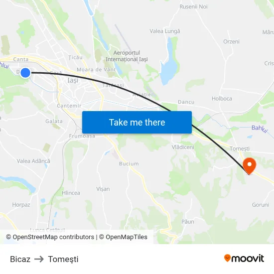 Bicaz to Tomeşti map