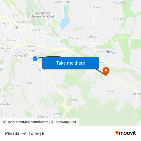 Pleiada to Tomeşti map