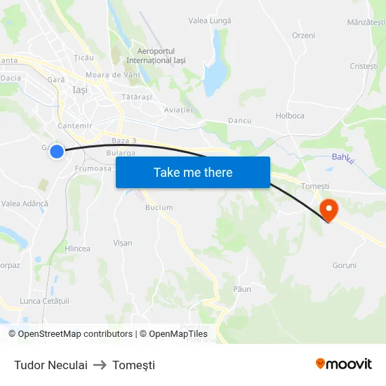 Tudor Neculai to Tomeşti map