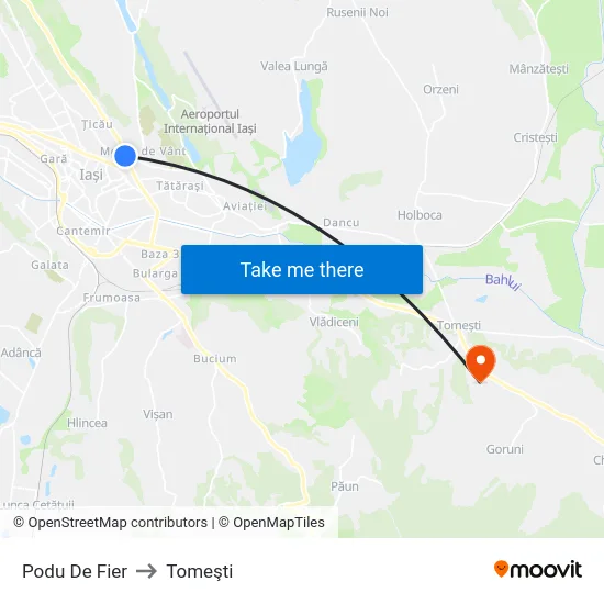 Podu De Fier to Tomeşti map
