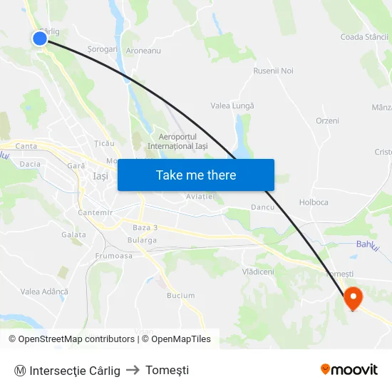 Ⓜ Intersecţie Cârlig to Tomeşti map
