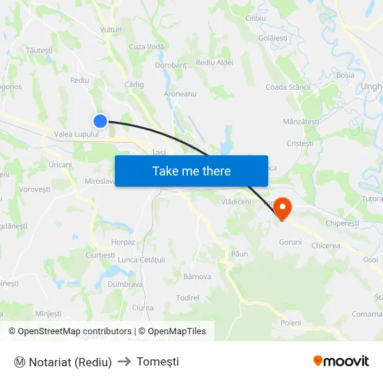 Ⓜ Notariat (Rediu) to Tomeşti map