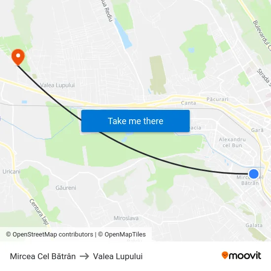 Mircea Cel Bătrân to Valea Lupului map