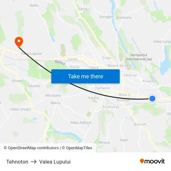 Tehnoton to Valea Lupului map