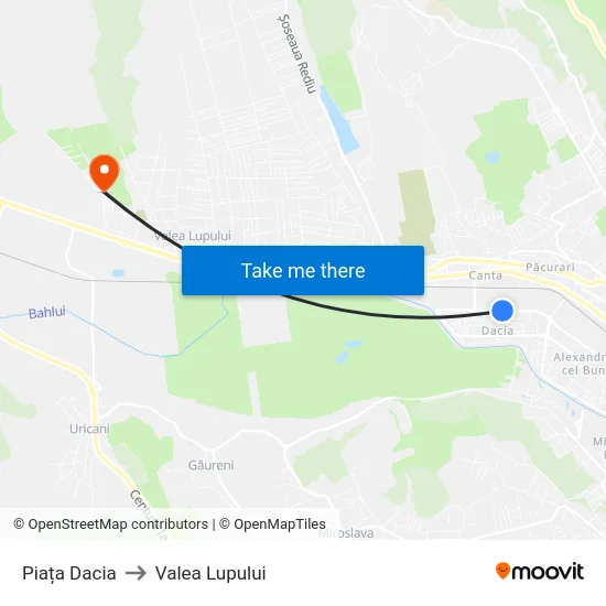 Piața Dacia to Valea Lupului map