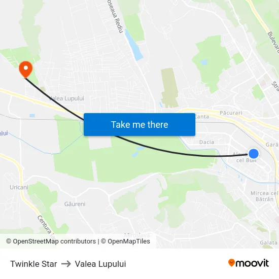 Twinkle Star to Valea Lupului map