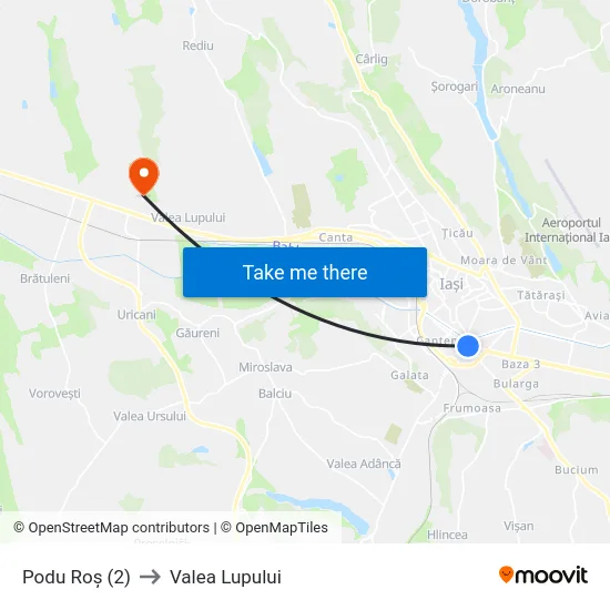 Podu Roș (2) to Valea Lupului map