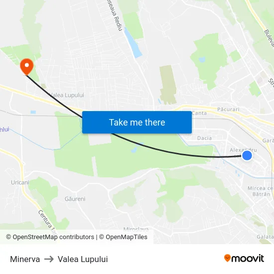 Minerva to Valea Lupului map