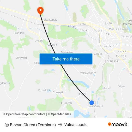 Ⓜ Blocuri Ciurea (Terminus) to Valea Lupului map