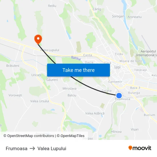 Frumoasa to Valea Lupului map