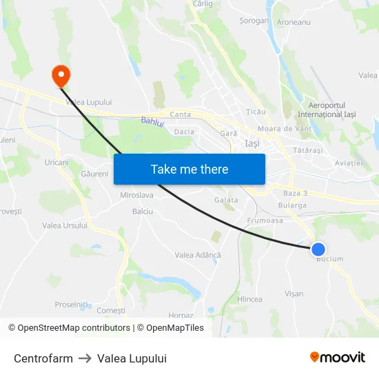 Centrofarm to Valea Lupului map