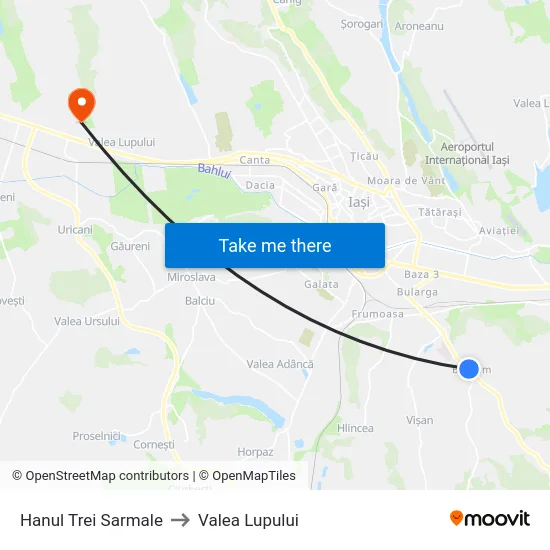 Hanul Trei Sarmale to Valea Lupului map
