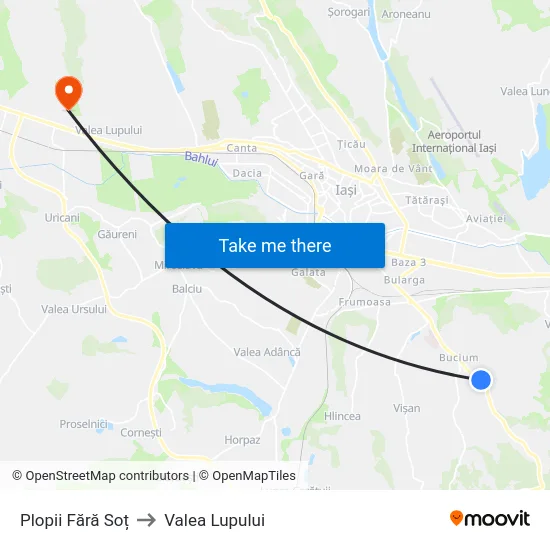 Plopii Fără Soț to Valea Lupului map