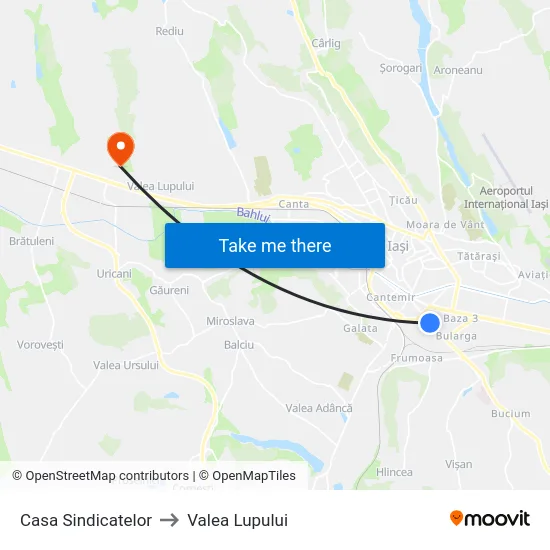 Casa Sindicatelor to Valea Lupului map