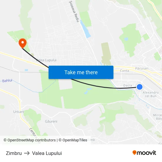 Zimbru to Valea Lupului map