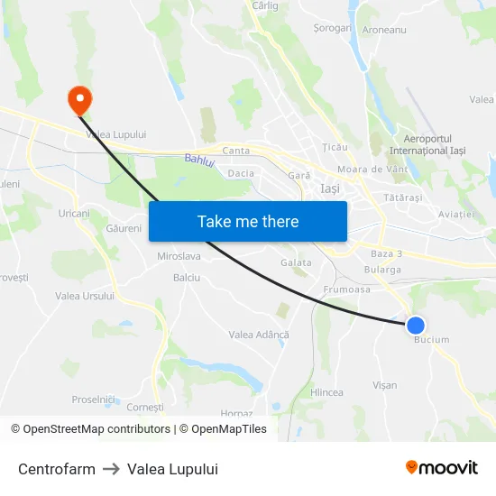 Centrofarm to Valea Lupului map