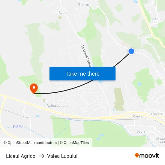 Liceul Agricol to Valea Lupului map