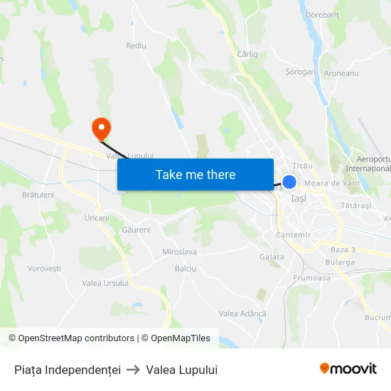 Piața Independenței to Valea Lupului map