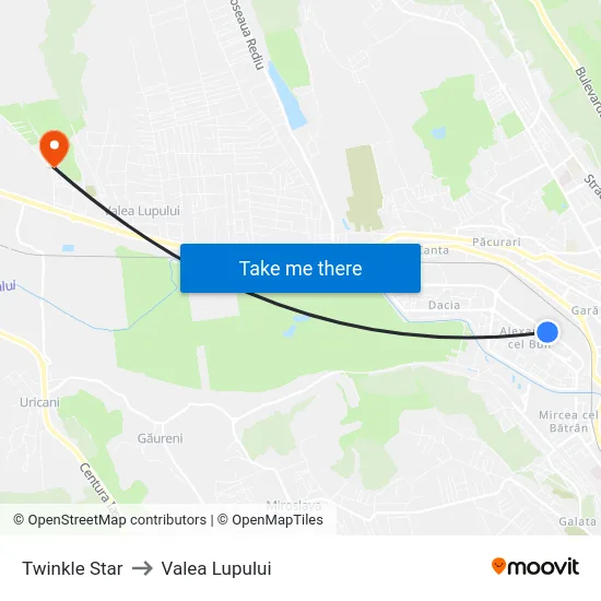Twinkle Star to Valea Lupului map
