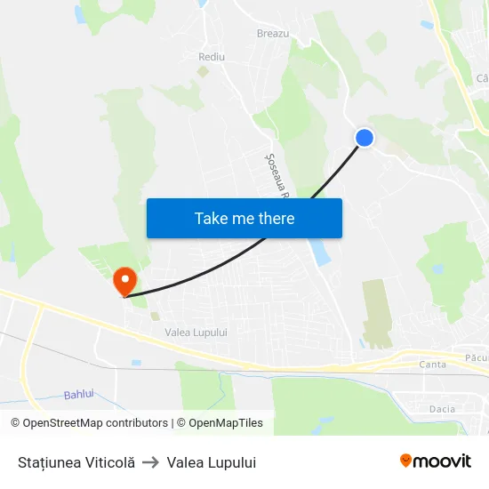 Stațiunea Viticolă to Valea Lupului map