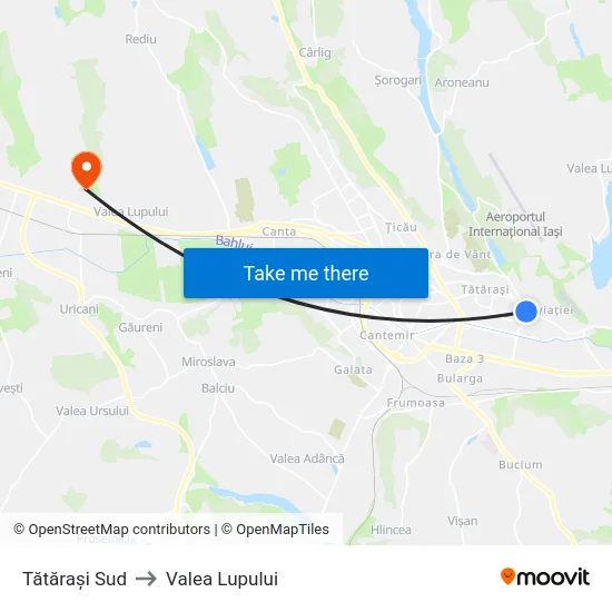Tătărași Sud to Valea Lupului map
