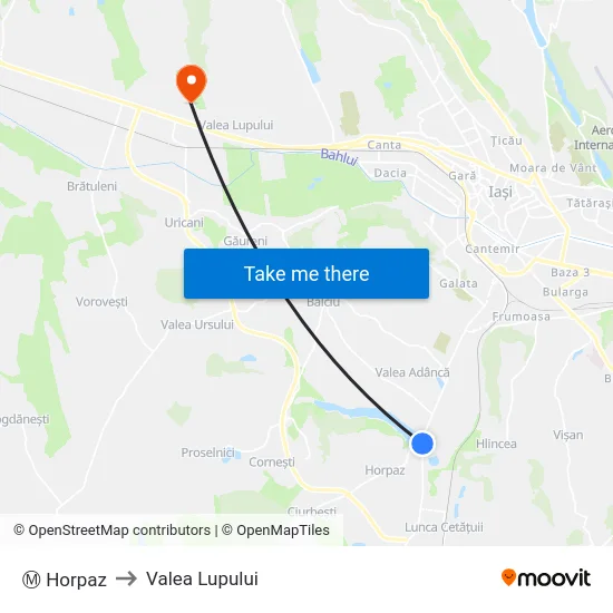 Ⓜ Horpaz to Valea Lupului map