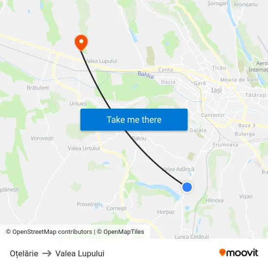 Oțelărie to Valea Lupului map