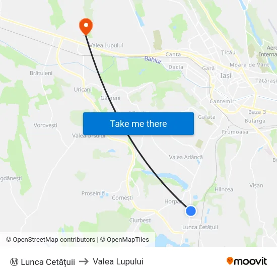 Ⓜ Lunca Cetățuii to Valea Lupului map