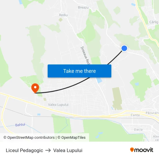 Liceul Pedagogic to Valea Lupului map