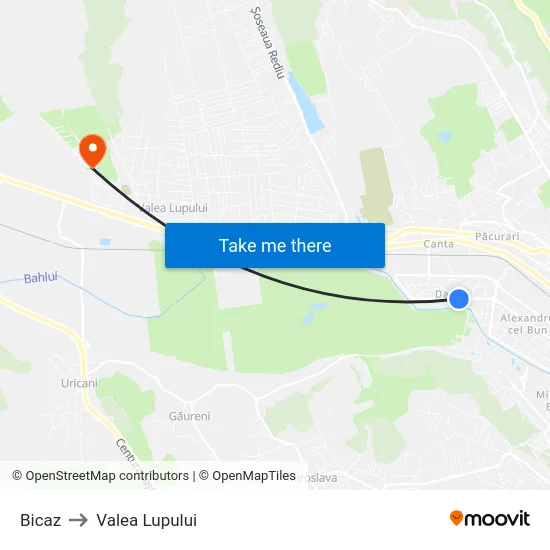 Bicaz to Valea Lupului map