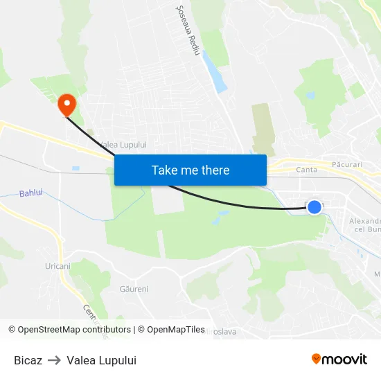 Bicaz to Valea Lupului map