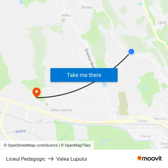 Liceul Pedagogic to Valea Lupului map