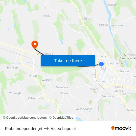Piața Independenței to Valea Lupului map