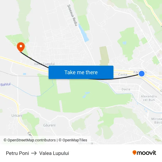 Petru Poni to Valea Lupului map