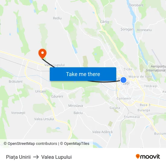 Piața Unirii to Valea Lupului map