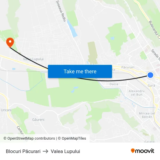 Blocuri Păcurari to Valea Lupului map