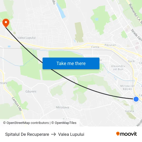 Spitalul De Recuperare to Valea Lupului map