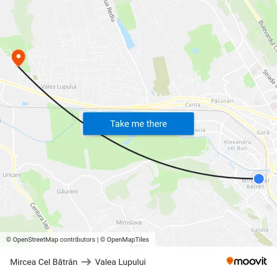 Mircea Cel Bătrân to Valea Lupului map