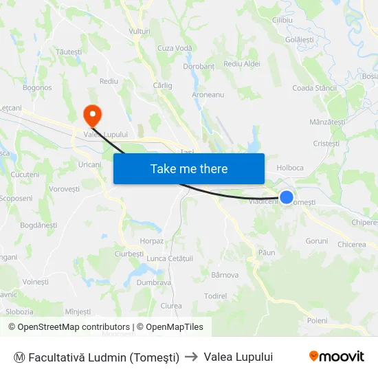 Ⓜ Facultativă Ludmin (Tomeşti) to Valea Lupului map