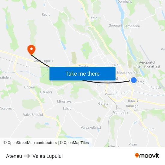 Ateneu to Valea Lupului map