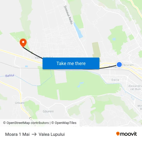 Moara 1 Mai to Valea Lupului map